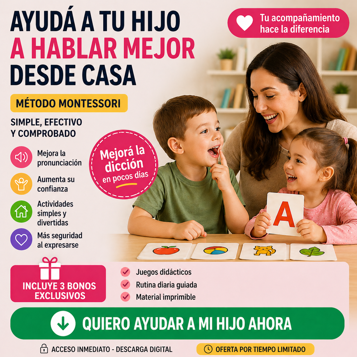 ¿Tu hijo/a pronuncia mal algunas palabras? Podés ayudarlo desde casa en pocos días + 3 BONOS DE 🎁